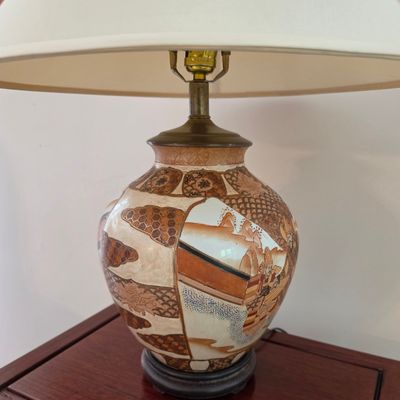 Vintage Japanese Satsuma-Style Table Lamp with Moriage Detail