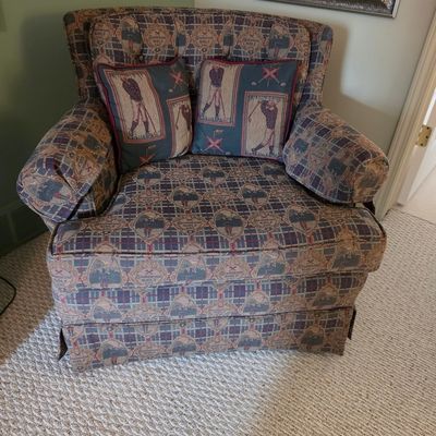 Golf-Themed Upholstered Club Chair with Accent Pillows
