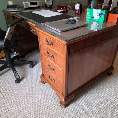Vintage Double-Pedestal Executive Desk with Glass Top