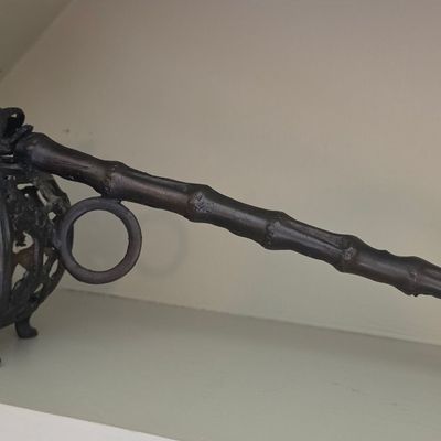 Japanese Cast Iron Yatate (Brush and Ink Holder) with Bamboo-Style Handle