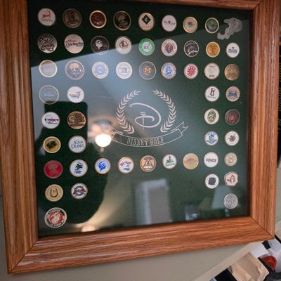 Vintage Disney Golf Ball Marker Collection in Custom Oak Display Frame