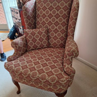 Queen Anne Style Paisley Wingback Armchair