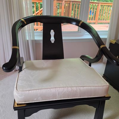 Century Furniture James Mont Style Black Lacquer Horseshoe Armchair