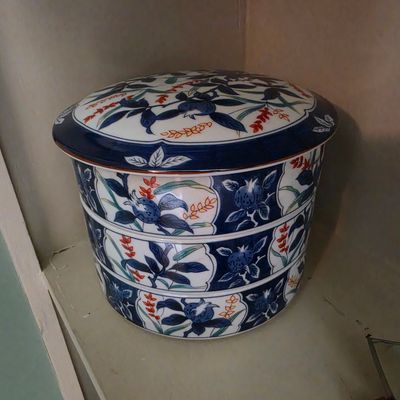 Antique Japanese Imari Porcelain Three-Tiered Ju-Bako Food Container