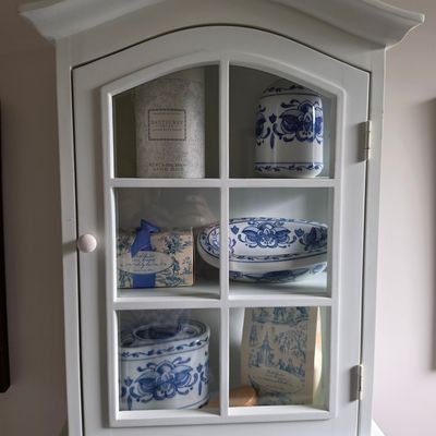 Vintage Crabtree & Evelyn Bath Collection in White Arched Display Cabinet