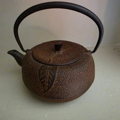 Japanese Cast Iron Teapot with Leaf Motif