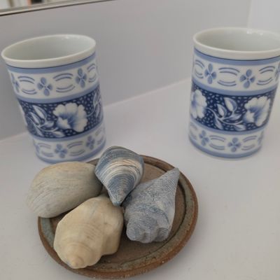 Vintage Blue and White Floral Porcelain Tea Cups Set
