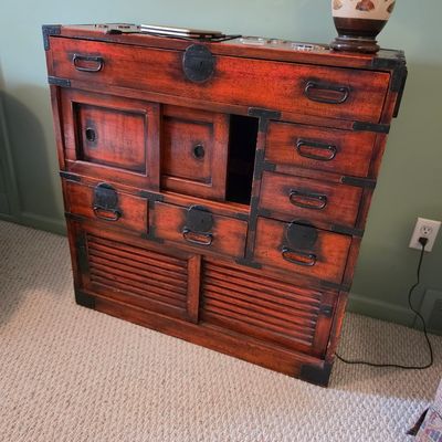 Red Lacquered Japanese Choba Tansu (Merchant's Chest)