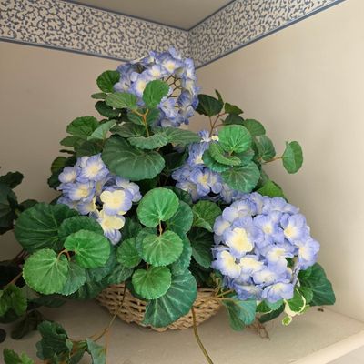 Artificial Hydrangea Floral Arrangement in Woven Basket