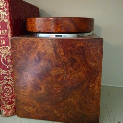 Vintage Burl Wood Decorative Box with Chrome Trim