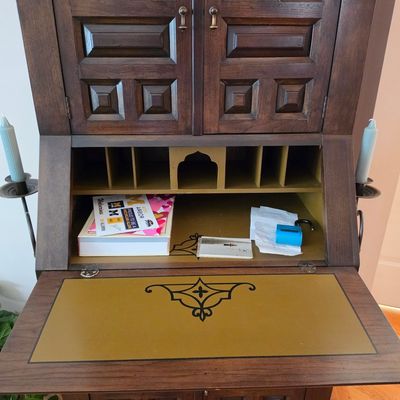 Drexel Heritage Et Cetera Spanish/Mediterranean Style Secretary Desk with Side Candles