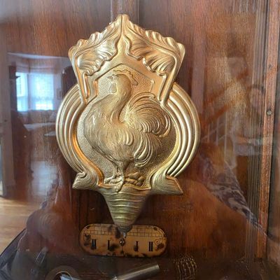Vintage Rooster Motif Brass Pendulum Wall Clock