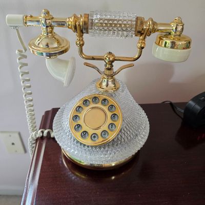 Vintage Godinger Crystal and Brass Decorative Telephone