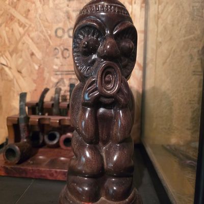 Vintage Hand-Carved Wooden Tiki Pipe Holder