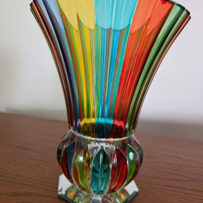 Vintage Murano "Candy Stripe" Fluted Art Glass Vase