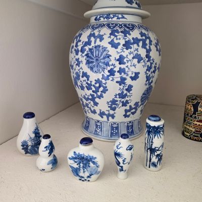 Collection of Chinese Blue and White Porcelain Ginger Jar and Snuff Bottles