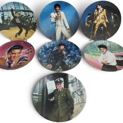 Sale Photo Thumbnail #13: Vintage Elvis Presley Collector Plates Set of 7 – Music, Military & Performance Scenes