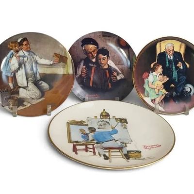 Sale Photo Thumbnail #3: Norman Rockwell Knowles Collector Plates 4-Piece Vintage Americana