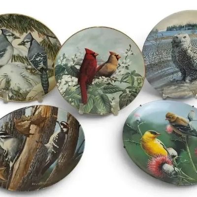 Sale Photo Thumbnail #6: Vintage Bird Collector Plates Set of 5 – Songbirds, Cardinals & Wildlife Decorative Wall Art