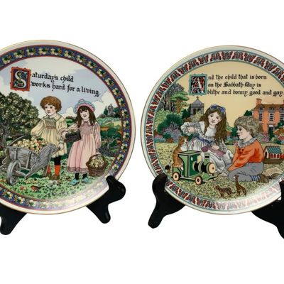 Sale Photo Thumbnail #8: Vintage Children’s Story Plates Set of 2 – Days of the Week Nursery Rhyme Decorative Plates