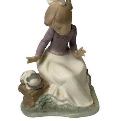 Sale Photo Thumbnail #29: Vintage Porcelain Figurine – Woman in Dress with Cat & Bow – Handmade in Spain