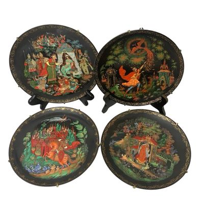 Sale Photo Thumbnail #39: Russian Decorative Plates Lot of 4 Hand Painted Folklore Scenic Designs