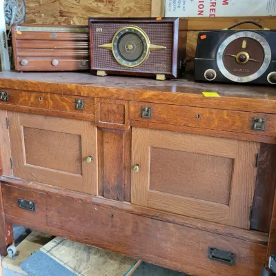 Sale Photo Thumbnail #216: Antique Side Table and  Vintage Radios 