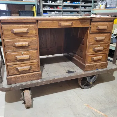Sale Photo Thumbnail #387: Solid Wood Desk and Industrial Cart 