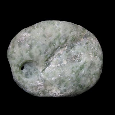Sale Photo Thumbnail #347: Nice l Pre-Columbian Mezcala Jade / Jadeite Face Effigy Pendant, Drilled Stone Bead. Meticulously Shaped & Heavily Polished with Outstanding Color.