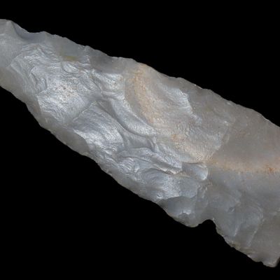 Sale Photo Thumbnail #234: 4" Stringtown Lance found near Cincinnati Ohio, made from semi translucent Carter Cave Flint. Very thin and well flaked example.