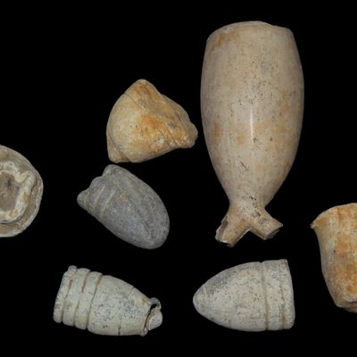 Sale Photo Thumbnail #678: Lot of Civil  War Bullets, Minie Balls, 3-Ringers, Trade Pipe, all found in Wayne County Tennessee