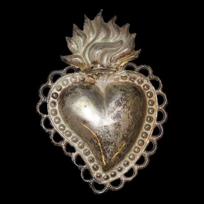 Sale Photo Thumbnail #398: 3 7/8" Vintage 1800's Silver Ex Voto Milagro Pendant. Colonial Era Religeous Offerings for Well Being, Healing, or Giving Thanks for a Miracle. This one is Silver!
