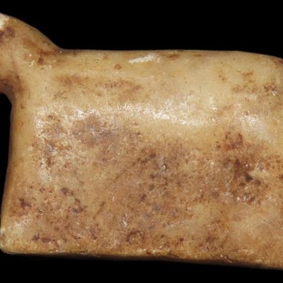 Sale Photo Thumbnail #311: Pre-Columbian Stone Canopa Llama effigy from Peru, Colonial era, Nicely carved details and well patianted example.