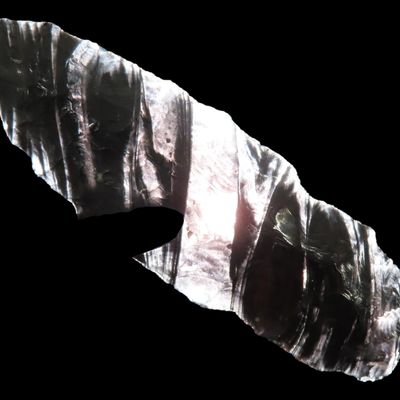 Sale Photo Thumbnail #82: Translucent Striped Obsidian Eden, Lake Co. Oregon. Stermer & Motley COA's. Highly translucent banded obsidian. Nice nice classic medial ridge flaking.