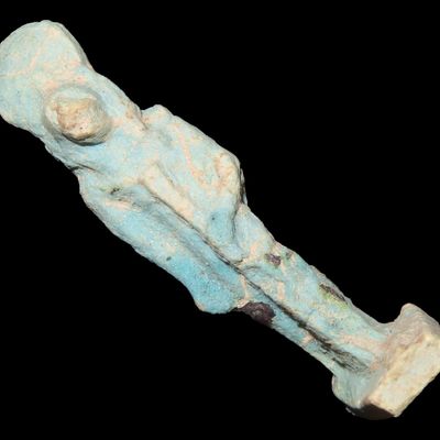Sale Photo Thumbnail #768: Egyptian Ushtabi / Shabti 1085-730 BC, Faience, Nice Example with nice Original Paint & Great Patina