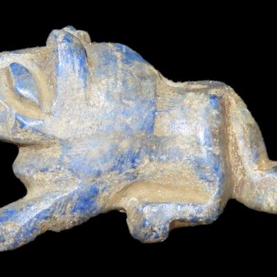 Sale Photo Thumbnail #806: Nice Egyptian Blue Stone Amulet, Lion Effigy Pendant, 1550-332BC. Great Example