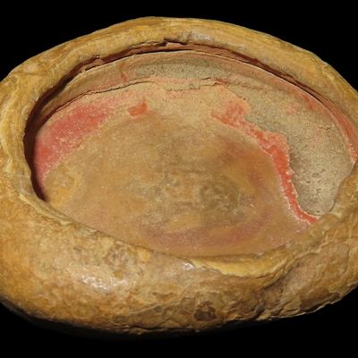 Sale Photo Thumbnail #238: Amazing Stone Bowl / Paint Pot with Red paint Residue found in Arizona. Hohokam / Mimbres culture.