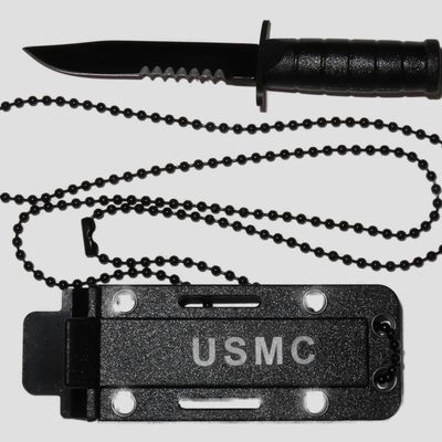 Sale Photo Thumbnail #952: U.S.M.C. Marine Paratrooper Mini Knife / Necklace / Sheath. Fixed Blade Knife, Un-used