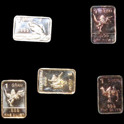 Sale Photo Thumbnail #836: Lot of 5 Mini Solid Silver Bars, 1 Gram Each, Silver Bullion