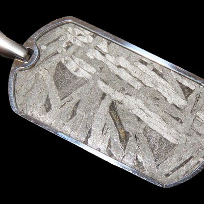 Sale Photo Thumbnail #658: Nice Cut & Polished Meteorite Slab Pendant, Beautiful Windmanstatten Pattern