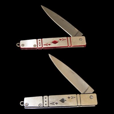 Sale Photo Thumbnail #720: Pair of Poker Player Pocket Knives, Ace of Spades / Diamonds, Single Blade Folding Knife, Un-Used Like New