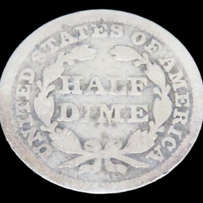 Sale Photo Thumbnail #846: 1857 Silver Half Dime, Obsolete U.S. Silver Coin. Called a half Dime before they became a Nickel. Very small and too easy to lose!