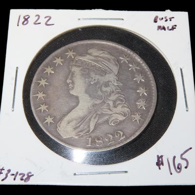 Sale Photo Thumbnail #667: 1822 Silver Bust Half Dollar, Lettered Edge, Nice Higher Grade Example, Amazing Original Details & Nice Patina. Early U.S. Coin, Lady Liberty 1/2 $1