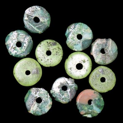 Sale Photo Thumbnail #457: Lot of Colorful Green Jade & jadeite Beads from Mexico.