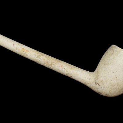 Sale Photo Thumbnail #227: Nice 4 3/4" Kaolin Trade Pipe Dug in West Virginia at a Civil War camp. Very nice example!
