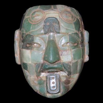 Sale Photo Thumbnail #329: Rare Pre-Columbian Mayan Jade Mosaic Mask found in Guatemala. Motley COA. Ncredible Example. A real work of Art!