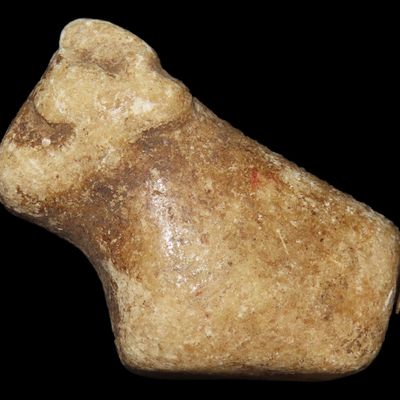 Sale Photo Thumbnail #391: Pre-Columbian Stone Canopa Ram effigy from Peru, Colonial era, Nicely carved details and well patianted example.