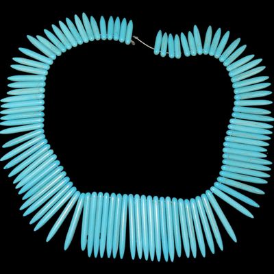 Sale Photo Thumbnail #906: Vintage 18" Strand of Chinese Graduated Turquoise Beads / Pendants. 70-80 Pieces, very colorful, all fully polished and drilled.