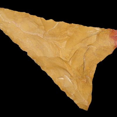Sale Photo Thumbnail #33: Oustanding Red & Tan Jasper Levanna / Yadkin Triangle found in Bradford County Pennsylvania. Nice large colorful example!