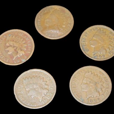 Sale Photo Thumbnail #743: Lot of 5 All Different Date Indian Head Cents from 1800's & 1900's, Nice Original Condition United States Coins, U.S.> Currency